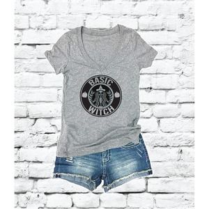 Basic Witch Print Women's V-Neck T-shirt